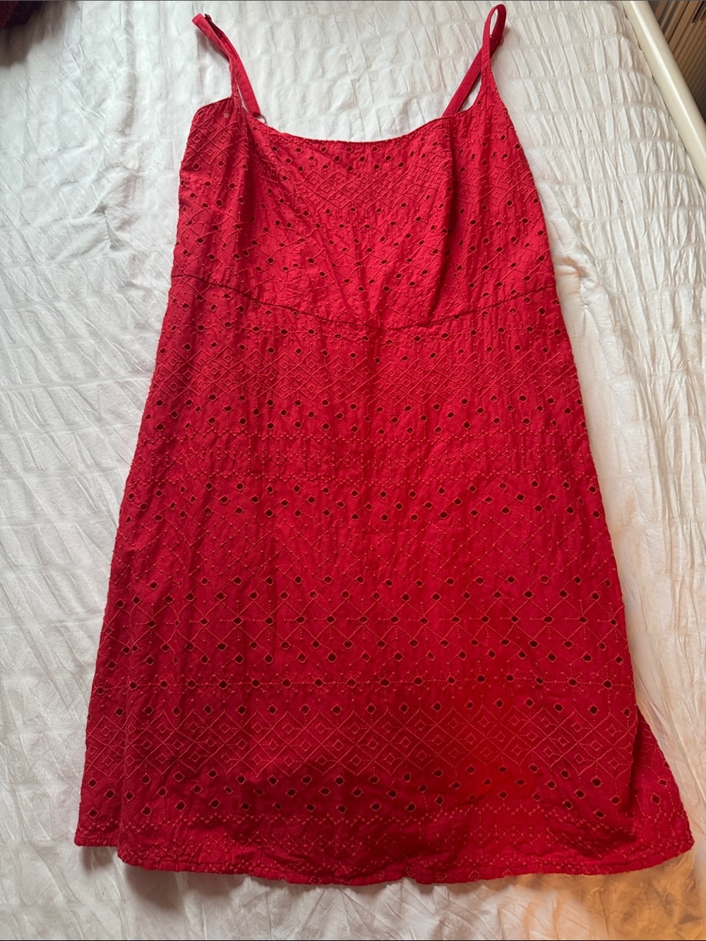 Red Eyelet Adjustable Spaghetti-Strap Dress